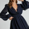 Showpo Sancha Long Sleeve Frill Mini Dress In Navy