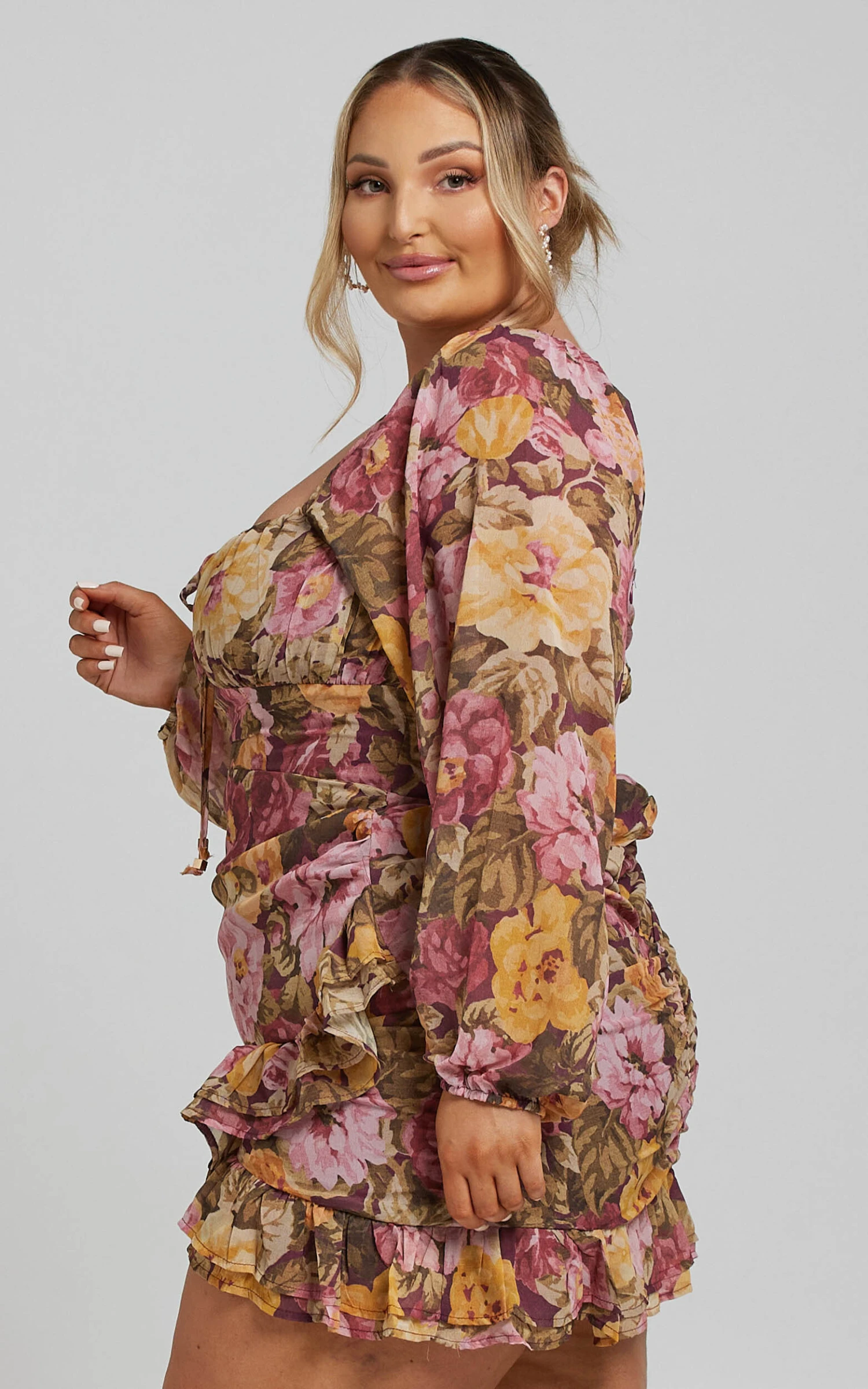 Showpo Grizela Gathered Bust Long Sleeve Mini Dress In Classic Floral 8 Showpo Grizela Gathered Bust Long Sleeve Mini Dress In Classic Floral - Image 8