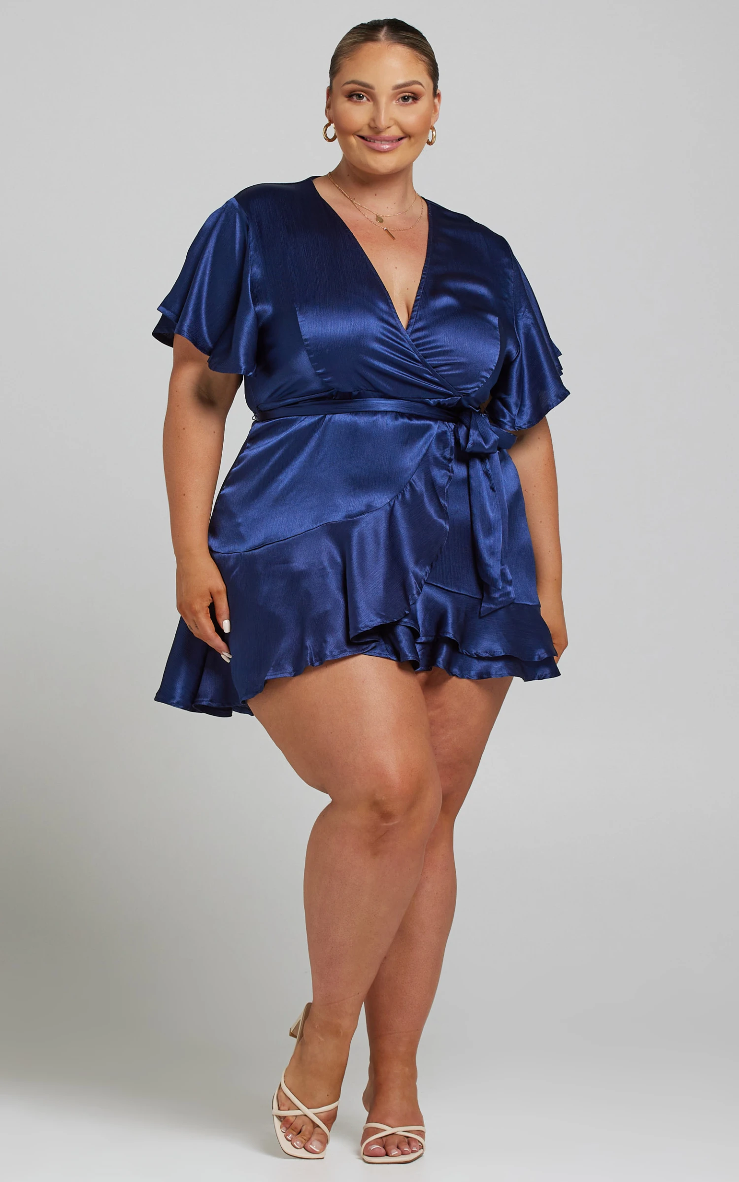 Showpo All I Want To Be Ruffle Mini Dress In Navy Satin 3 Showpo All I Want To Be Ruffle Mini Dress In Navy Satin - Image 3