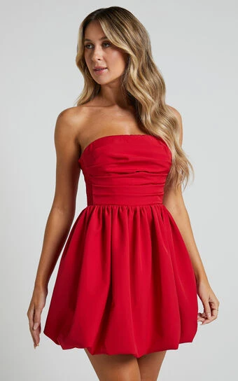 Showpo Shaima Strapless Mini Dress In Red 1 Showpo Shaima Strapless Mini Dress In Red