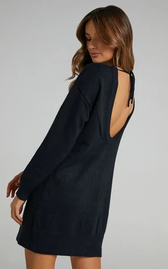 Showpo Shanisse Open Back Mini Knit Dress In Black 1 Showpo Shanisse Open Back Mini Knit Dress In Black