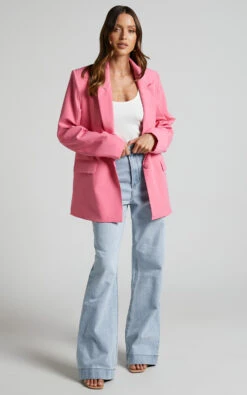 Showpo Sharmiel Plunge Neck Oversized Longline Blazer In Pink -Showpo Women's Clothing Store Sharmiel Plunge Neck Oversized Longline Blazer in Pink