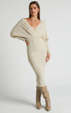 Showpo Sheikha Long Sleeve Off Shoulder Knit Midi Dress In Stone 12 Showpo Sheikha Long Sleeve Off Shoulder Knit Midi Dress In Stone -Showpo Women's Clothing Store Sheikha Long Sleeve Off Shoulder Knit Midi Dress in Stone