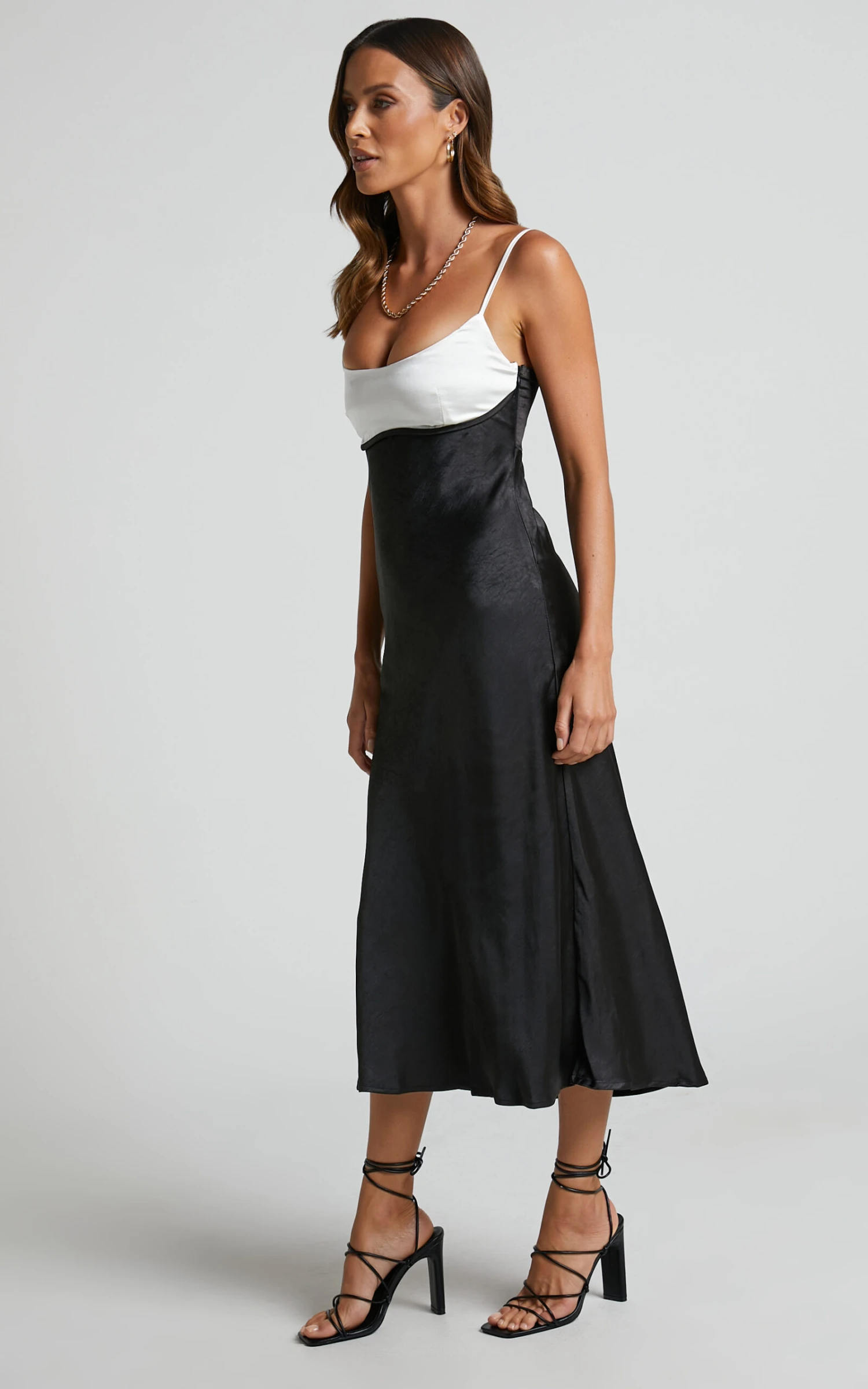 Showpo Sheintal Satin Slip Contrast Bust Midi Dress In Black 7 Showpo Sheintal Satin Slip Contrast Bust Midi Dress In Black - Image 7