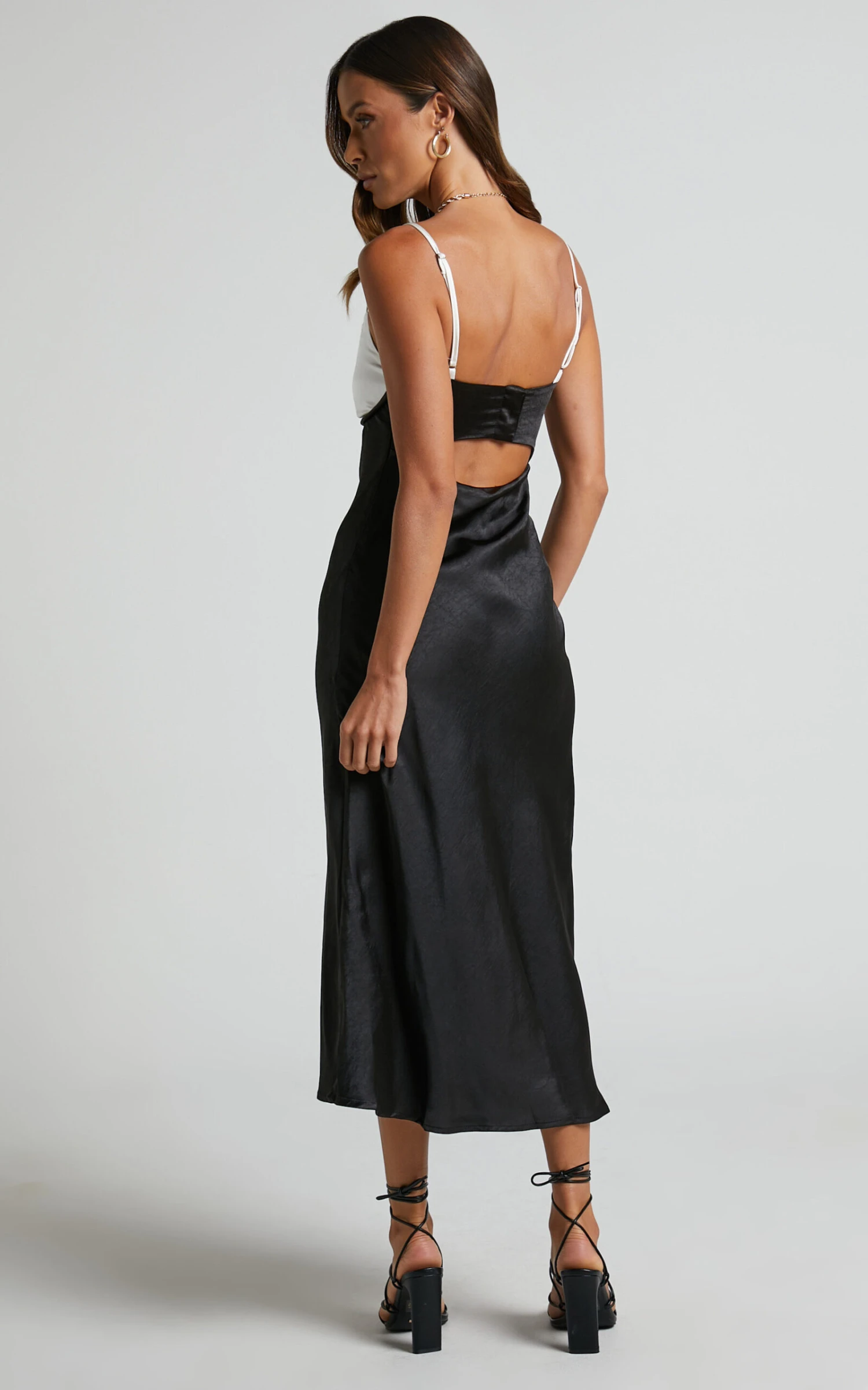 Showpo Sheintal Satin Slip Contrast Bust Midi Dress In Black 3 Showpo Sheintal Satin Slip Contrast Bust Midi Dress In Black - Image 3