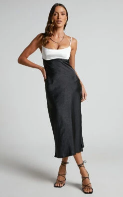Showpo Sheintal Satin Slip Contrast Bust Midi Dress In Black 16 Showpo Sheintal Satin Slip Contrast Bust Midi Dress In Black -Showpo Women's Clothing Store Sheintal Satin Cocktail Midi Dress in Black 5