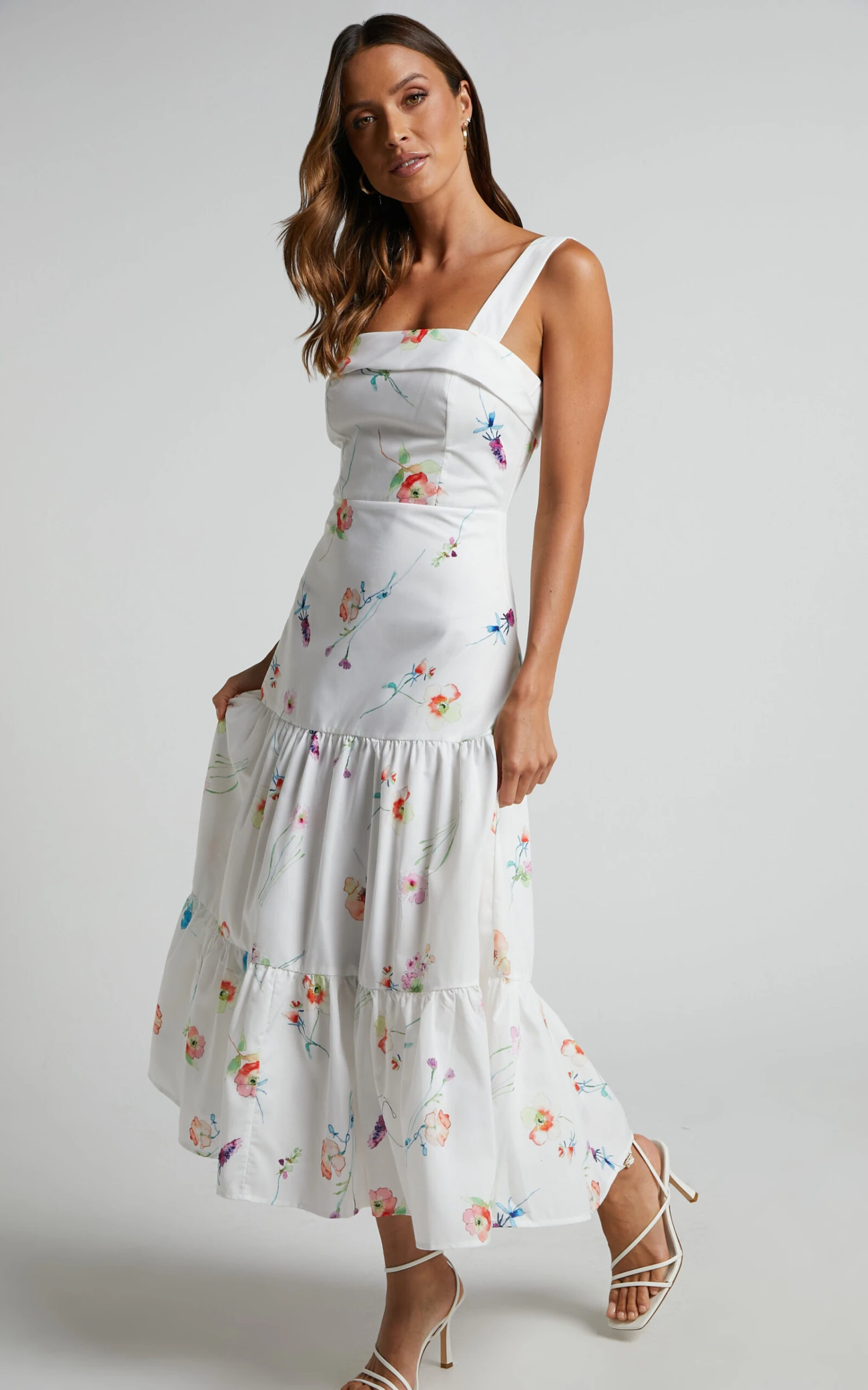 Showpo Shineey Tiered Midi Dress In Painterly Wild Flower 3 Showpo Shineey Tiered Midi Dress In Painterly Wild Flower - Image 3