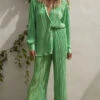 Showpo Beca High Waisted Plisse Flared Pants In Bright Green
