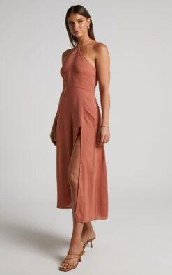 Showpo Sondra Midi Dress - Thigh Split Halter Dress In Terracotta 11 Showpo Sondra Midi Dress - Thigh Split Halter Dress In Terracotta -Showpo Women's Clothing Store Sondra Halter Midi Dress in Tan 2528SD22050039012529 2