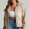 Showpo Soraya Faux Leather Zip Front Toggle Hem Jacket In Biscuit