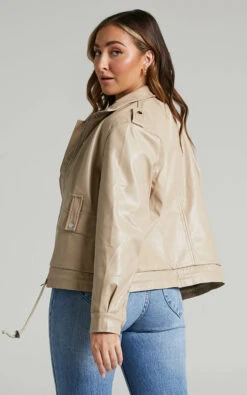 Showpo Soraya Faux Leather Zip Front Toggle Hem Jacket In Biscuit -Showpo Women's Clothing Store Soraya leathertte TOGGLE JACKET in Biscuit 2528SO22020023012529 2