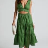 Showpo Spencer V Neck Cut Out Tiered Midi Dress In Green