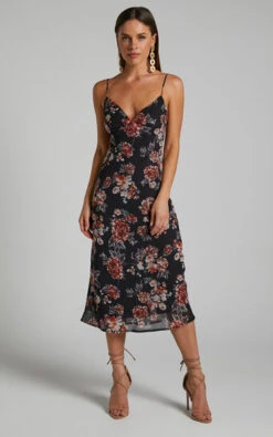Showpo Stanley V Neck Slip Maxi Dress In Noir Floral