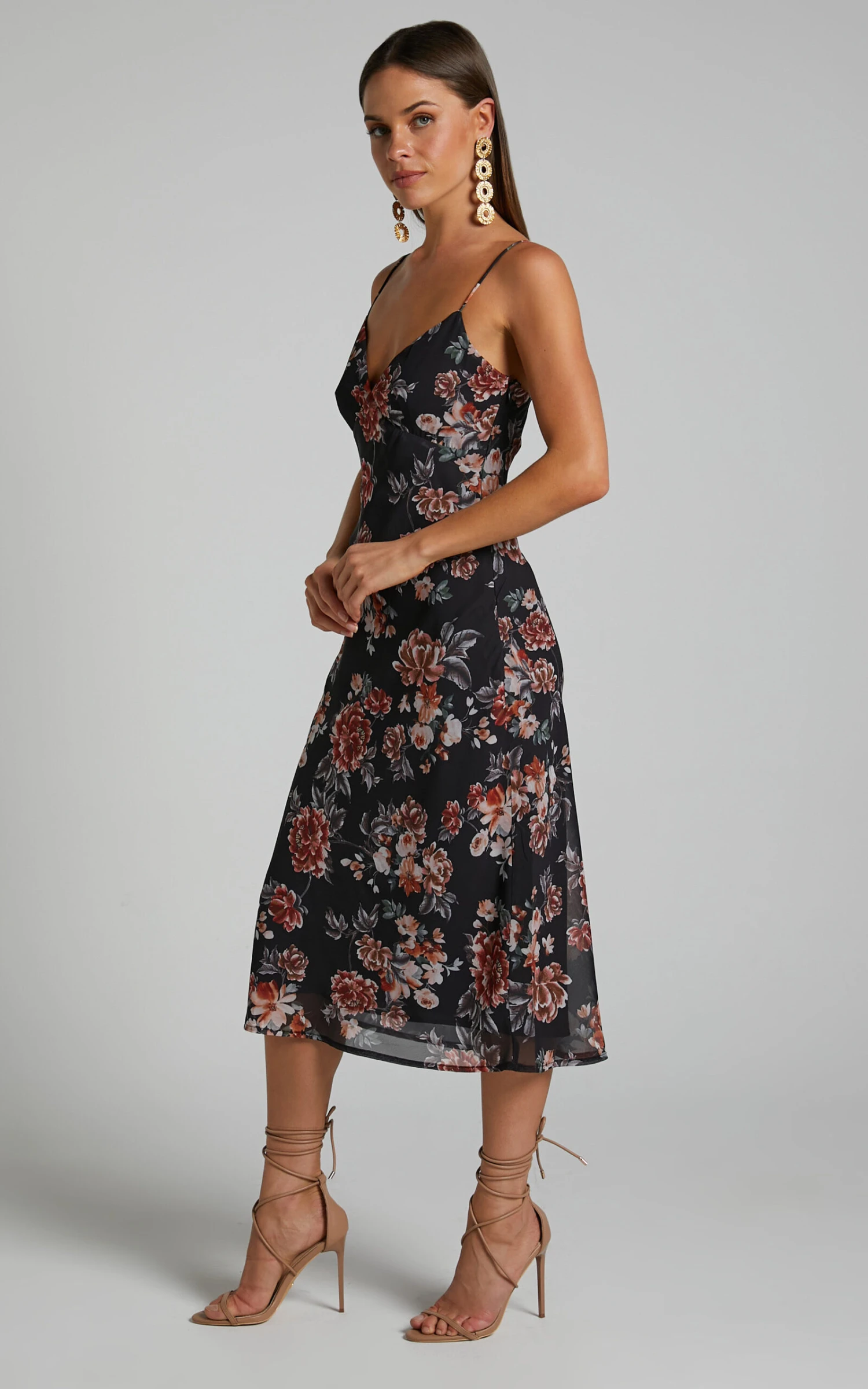 Showpo Stanley V Neck Slip Maxi Dress In Noir Floral 3 Showpo Stanley V Neck Slip Maxi Dress In Noir Floral - Image 3