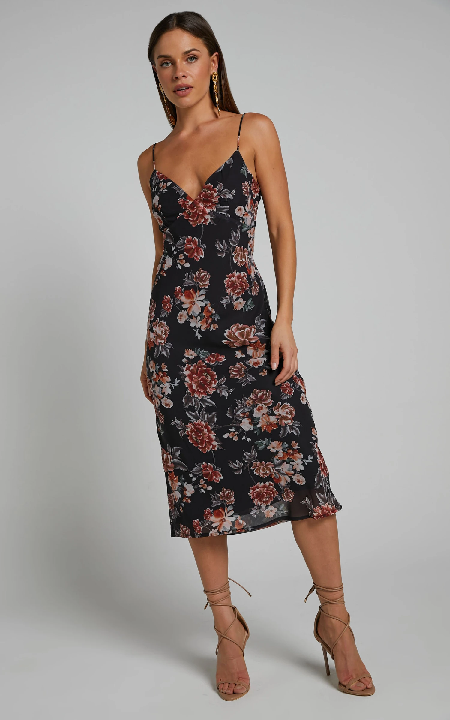 Showpo Stanley V Neck Slip Maxi Dress In Noir Floral 6 Showpo Stanley V Neck Slip Maxi Dress In Noir Floral - Image 6