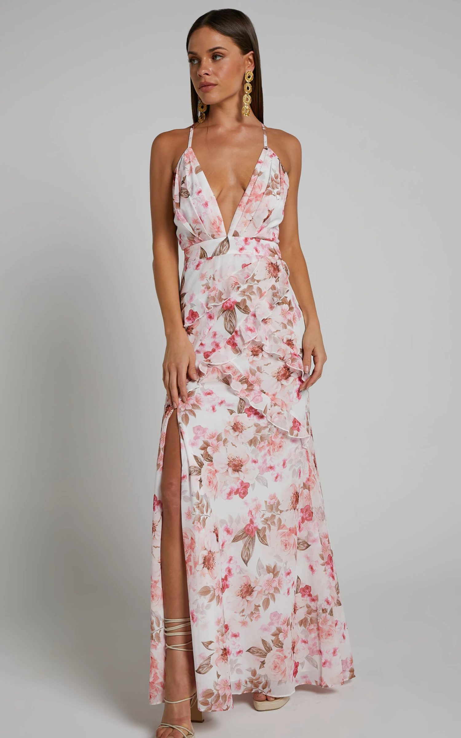Showpo Suanie Ruffle Detail Tiered Maxi Dress In Bouquet Floral 4 Showpo Suanie Ruffle Detail Tiered Maxi Dress In Bouquet Floral - Image 4