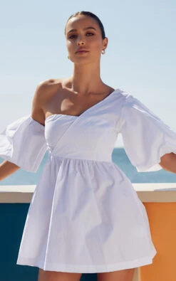 Showpo Sula Mini Dress - Asymmetric Off One Shoulder Puff Sleeve Dress In White 13 Showpo Sula Mini Dress - Asymmetric Off One Shoulder Puff Sleeve Dress In White -Showpo Women's Clothing Store Sula Asymmetric One Shoulder Puff Sleeve Mini Dress in White