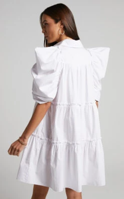 Showpo Sula Mini Dress - Tiered Voluminous Puff Sleeve Dress In White 14 Showpo Sula Mini Dress - Tiered Voluminous Puff Sleeve Dress In White -Showpo Women's Clothing Store Sula Voluminous Puff Sleeve Mini Dress in White 2528SD22090033022529 5