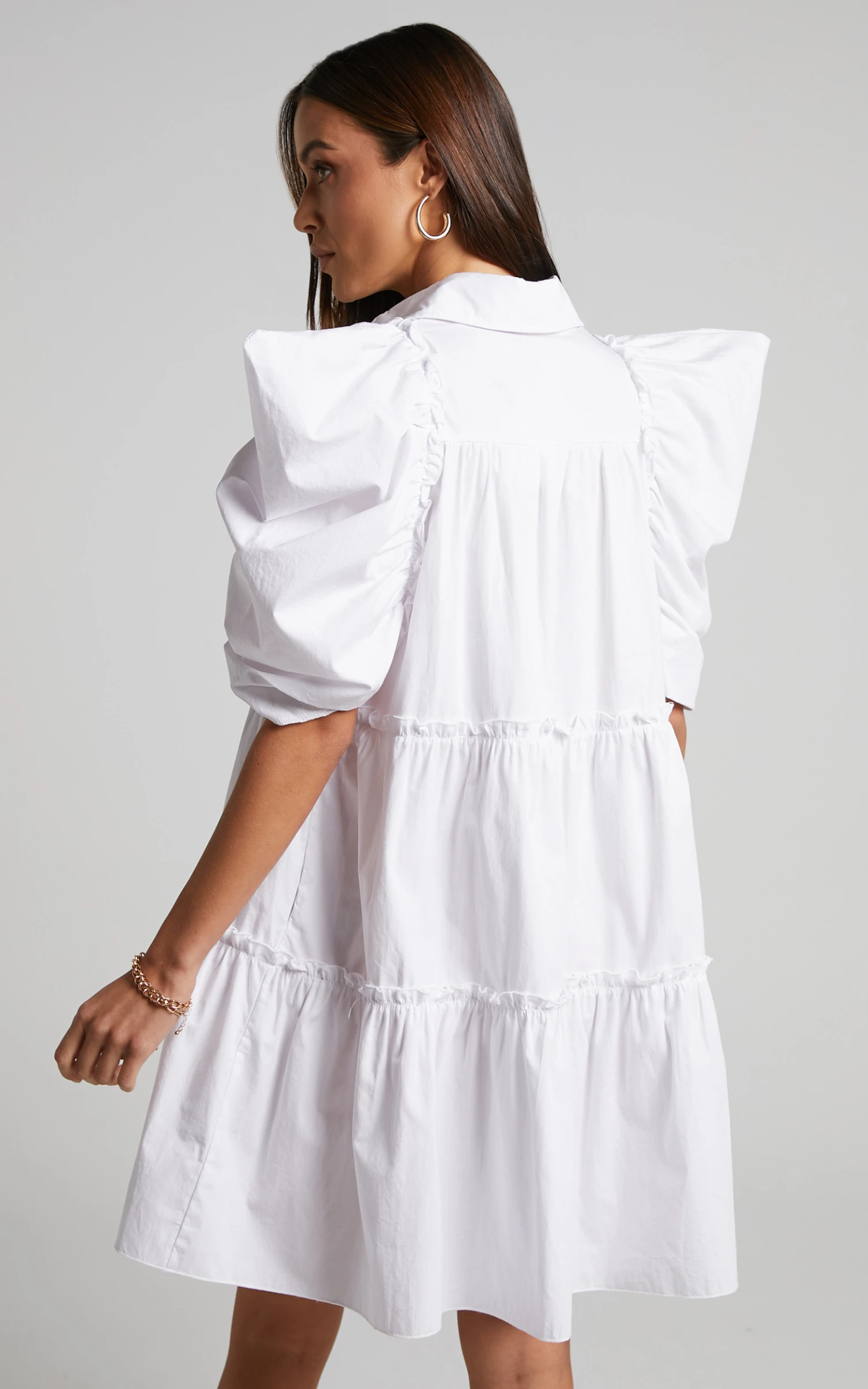 Showpo Sula Mini Dress - Tiered Voluminous Puff Sleeve Dress In White 7 Showpo Sula Mini Dress - Tiered Voluminous Puff Sleeve Dress In White - Image 7