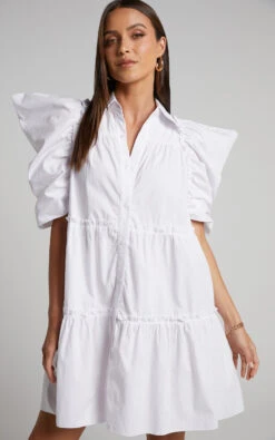 Showpo Sula Mini Dress - Tiered Voluminous Puff Sleeve Dress In White 10 Showpo Sula Mini Dress - Tiered Voluminous Puff Sleeve Dress In White -Showpo Women's Clothing Store Sula Voluminous Puff Sleeve Mini Dress in White 2528SD22090033022529 6