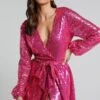 Showpo Three Of Us Dress In Pink Sequin