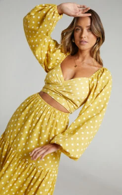 Showpo Tansy Balloon Sleeve Tiered Midi Dress In Yellow -Showpo Women's Clothing Store Tansy Midi Dress with Balloon Long Sleeves in Yellow 2528SD21100134022529 11