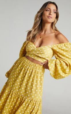 Showpo Tansy Balloon Sleeve Tiered Midi Dress In Yellow -Showpo Women's Clothing Store Tansy Midi Dress with Balloon Long Sleeves in Yellow 2528SD21100134022529 13