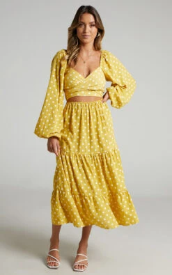 Showpo Tansy Balloon Sleeve Tiered Midi Dress In Yellow -Showpo Women's Clothing Store Tansy Midi Dress with Balloon Long Sleeves in Yellow 2528SD21100134022529 5