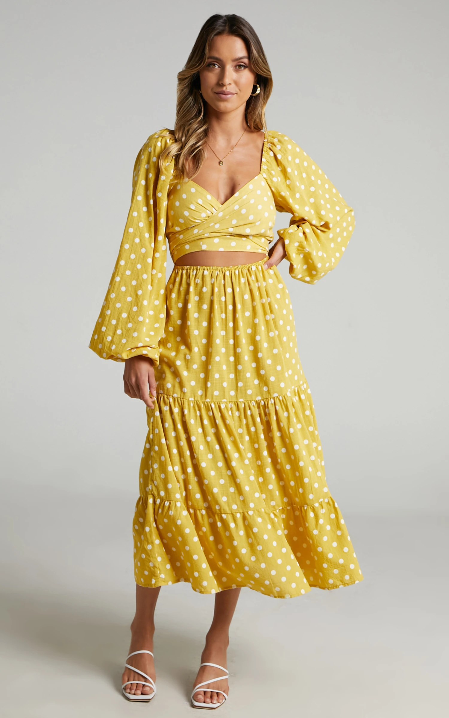 Showpo Tansy Balloon Sleeve Tiered Midi Dress In Yellow - Image 7