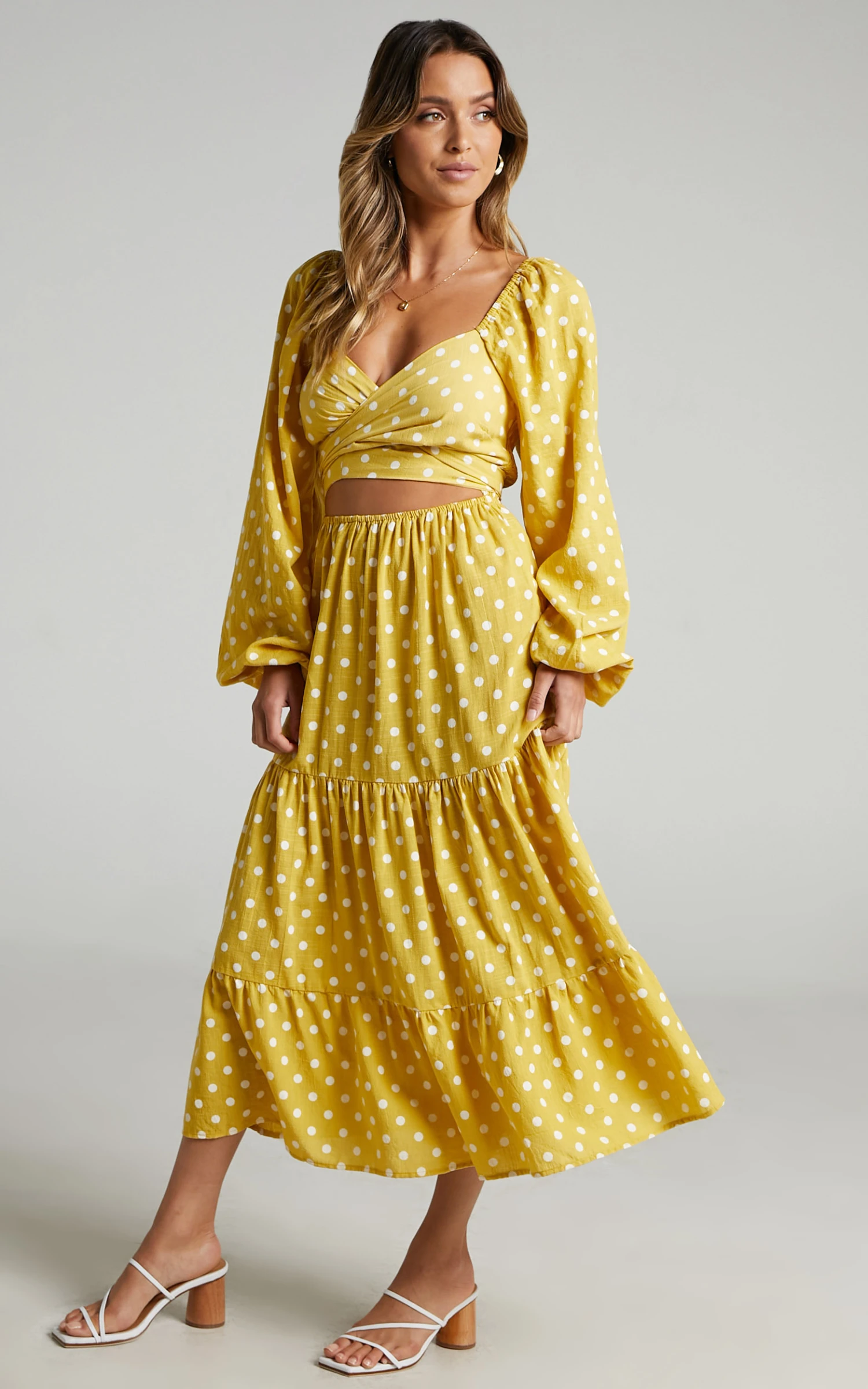Showpo Tansy Balloon Sleeve Tiered Midi Dress In Yellow - Image 5