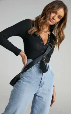 Showpo Tatem Longsleeve Button Front Bodysuit In Black 13 Showpo Tatem Longsleeve Button Front Bodysuit In Black -Showpo Women's Clothing Store Tatem Longsleeve Button Front Bodysuit in Black ST2106004601 5