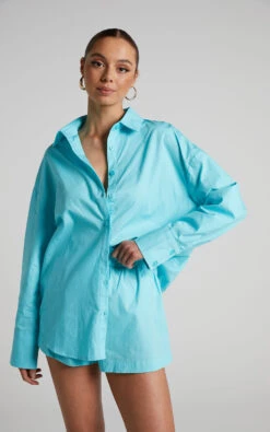 Showpo Terah Shirt In Sand 17 Showpo Terah Shirt In Sand -Showpo Women's Clothing Store Terah High Waisted Short in Aqua Blue 2528SB21110002142529 1662692127757