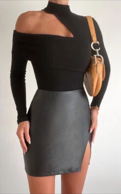 Showpo In The Name Of Love Faux Leather Mini Skirt In Black