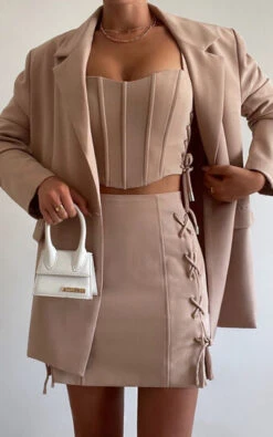 Showpo Kristitah Mini Skirt - Lace Up Skirt In Natural