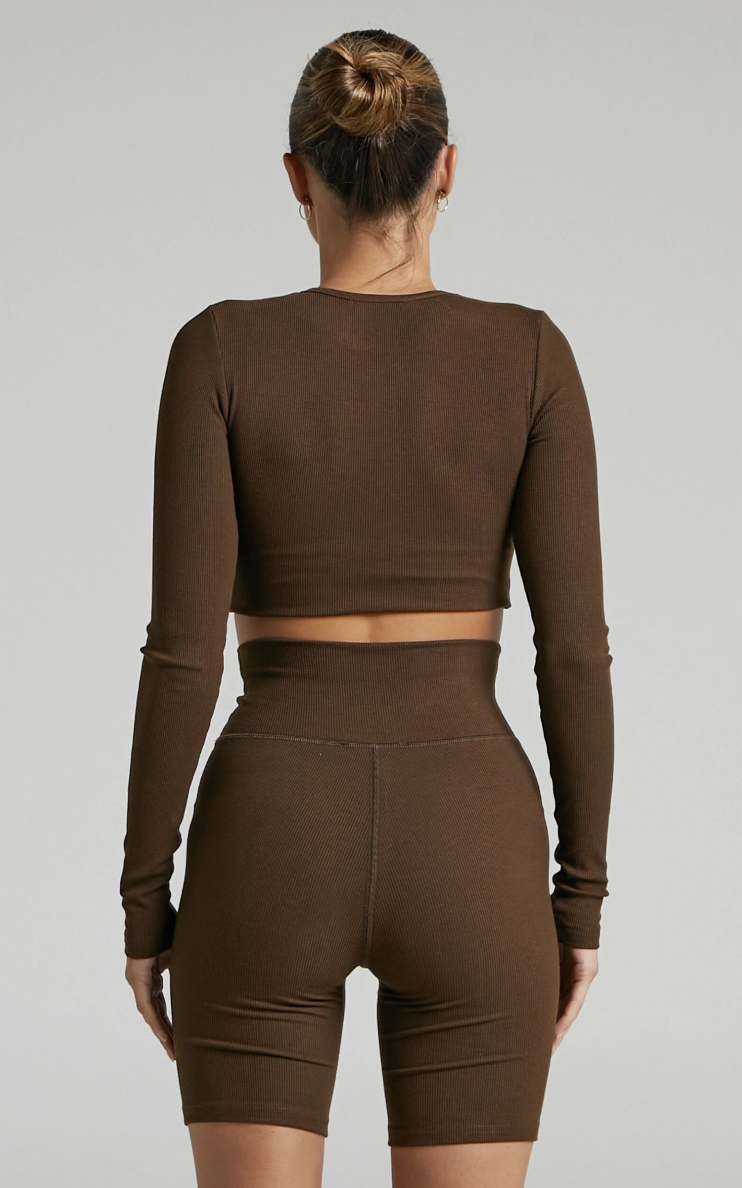 Showpo Tozeur Ribbed High Waist Bike Shorts In Chocolate 5 Showpo Tozeur Ribbed High Waist Bike Shorts In Chocolate - Image 5