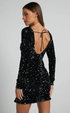 Showpo Tracy Fitted Long Sleeve Backless Mini Dress In Black -Showpo Women's Clothing Store Tracy Fitted Long Sleeve Backless Mini Dress in Black 9