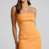 Showpo Tricia Mini Dress - Strapless Foldover Neckline Dress In Mango