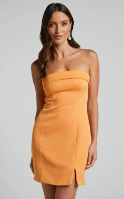 Showpo Tricia Mini Dress - Strapless Foldover Neckline Dress In Mango 11 Showpo Tricia Mini Dress - Strapless Foldover Neckline Dress In Mango -Showpo Women's Clothing Store Tricia Strapless Mini Dress in Mango 2