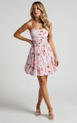 Showpo Uenice Ruched Bodice Cupcake Mini Dress In Bouquet Floral -Showpo Women's Clothing Store Uenice Ruched Bodice Cupcake Mini Dress in Bouquet Floral