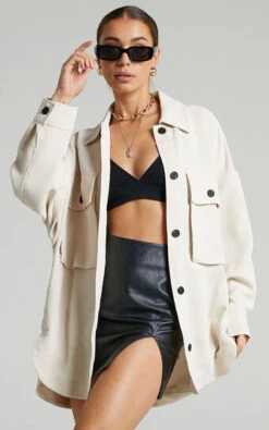 Showpo Valenntina Oversized Button Up Jacket In Cream