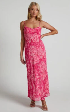 Showpo Veena Bustier Floral Slip Maxi Dress In Pink Floral