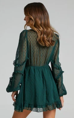 Showpo Sancha Long Sleeve Frill Mini Dress In Emerald -Showpo Women's Clothing Store Vickie One Shoulder Tie Front Top in Emerald 2528ST21060043012529 6