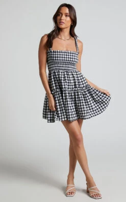 Showpo Wilda Mini Dress - Shirred Tiered Dress In Black And White Check 10 Showpo Wilda Mini Dress - Shirred Tiered Dress In Black And White Check -Showpo Women's Clothing Store Wilda Mini Dress Shirred Tiered Dress in Black and White Check