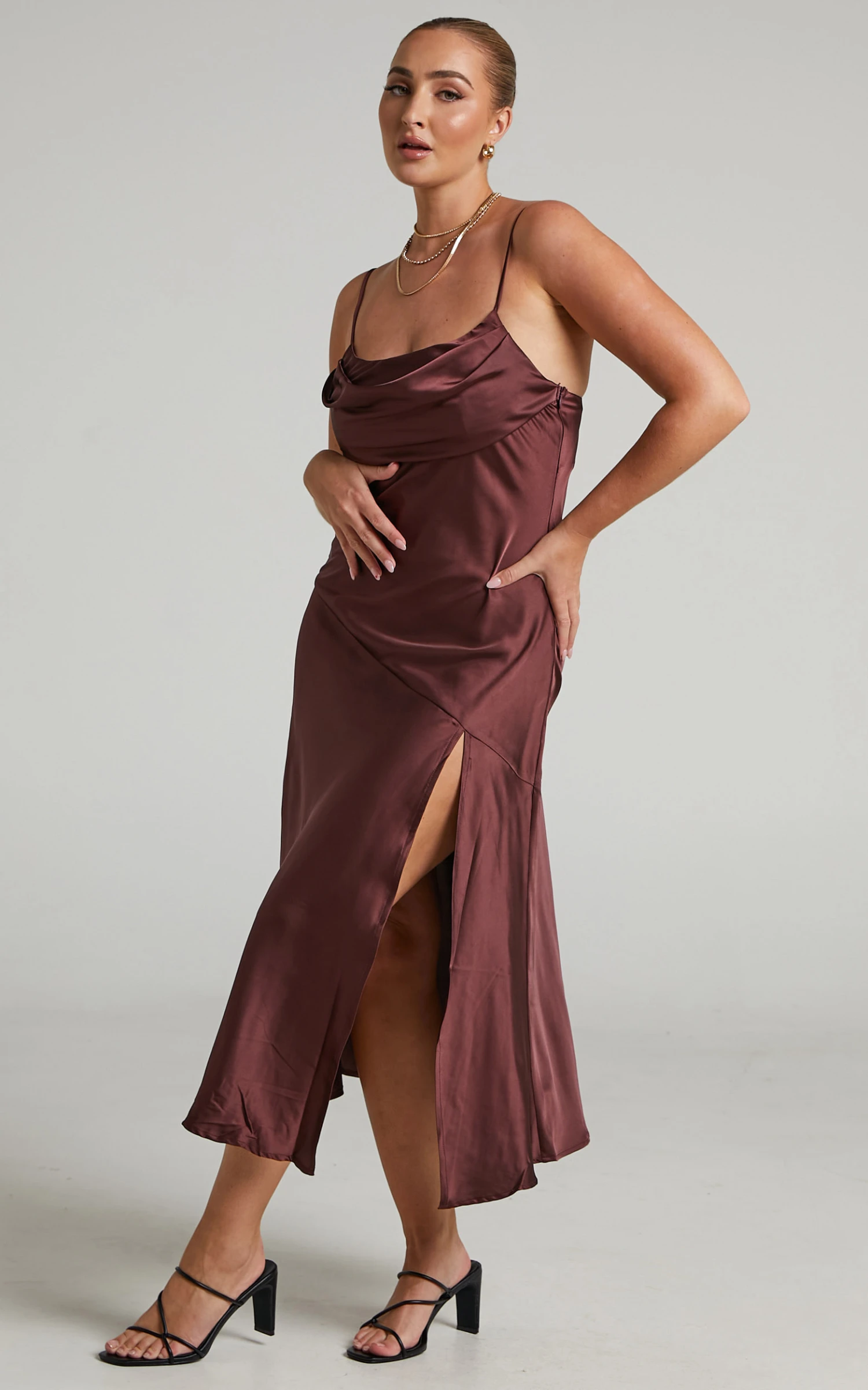 Showpo Yasari Cowl Neck Midi Dress In Chocolate 3 Showpo Yasari Cowl Neck Midi Dress In Chocolate - Image 3
