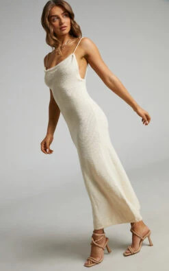 Showpo Yurika Knit Open Back Midi Dress In Natural -Showpo Women's Clothing Store Yurika Knit Dress in White 2528SD21080082032529 9