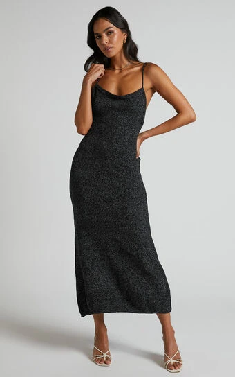 Showpo Yurika Knit Open Back Midi Dress In Black Marle 1 Showpo Yurika Knit Open Back Midi Dress In Black Marle