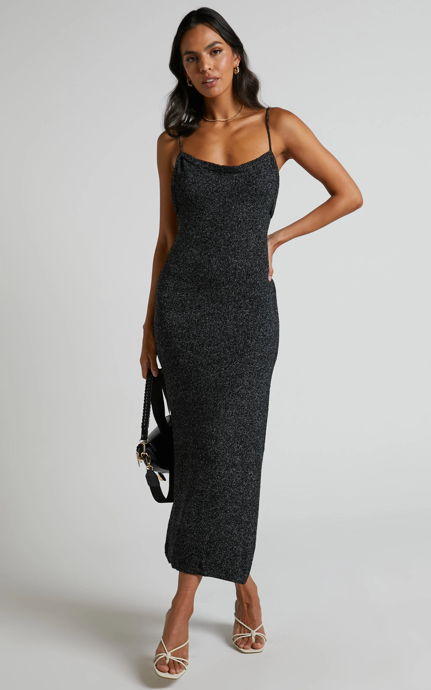Showpo Yurika Knit Open Back Midi Dress In Black Marle 4 Showpo Yurika Knit Open Back Midi Dress In Black Marle - Image 4