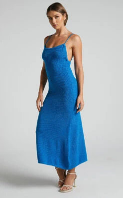 Showpo Yurika Knit Open Back Midi Dress In Blue -Showpo Women's Clothing Store Yurika Knit Open Back Midi Dress in Blue 5