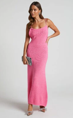 Showpo Yurika Knit Open Back Midi Dress In Bright Pink -Showpo Women's Clothing Store Yurika Knit Open Back Midi Dress in Bright Pink