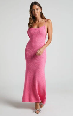 Showpo Yurika Knit Open Back Midi Dress In Bright Pink -Showpo Women's Clothing Store Yurika Knit Open Back Midi Dress in Bright Pink 1